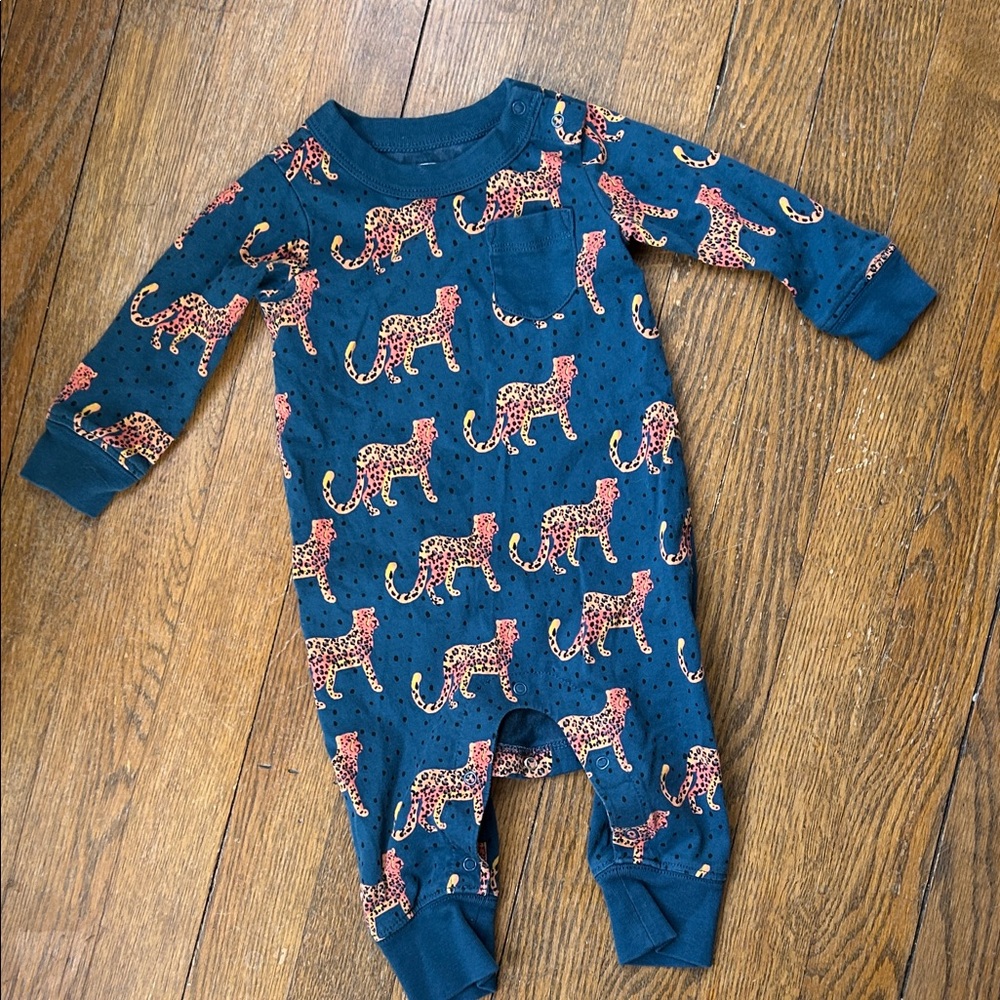Tea Collection Blue and Orange Cheetah Print Baby One Piece Size 3-6 months